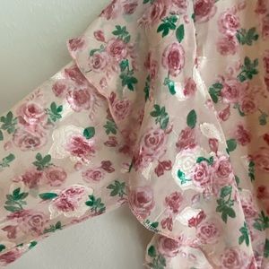 Off White Hoodie With Pink Ditzy Floral Print